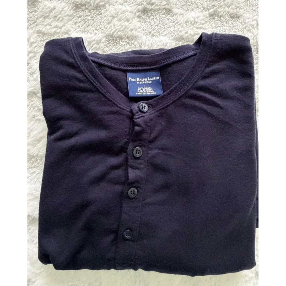 Polo Ralph Lauren Mens Navy Blue Modal Stretch Long Sleeve Henley Sleep Shirt L